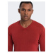 Červený pánsky basic sveter s véčkovým výstrihom Ombre Clothing