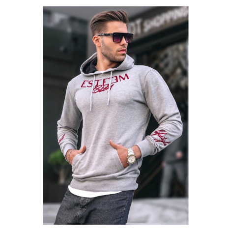 Madmext Men's Printed Gray Hooded Sweatshirt 4402