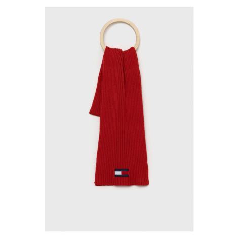 Detský šál Tommy Hilfiger červená farba, jednofarebný
