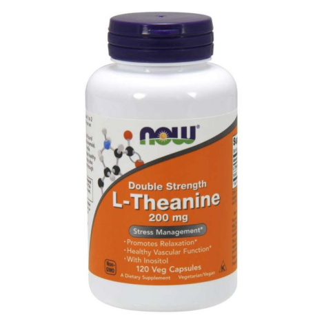 NOW® Foods L-Theanine s Inositolem Double Strength, 200 mg, 120 rastlinných kapsúl