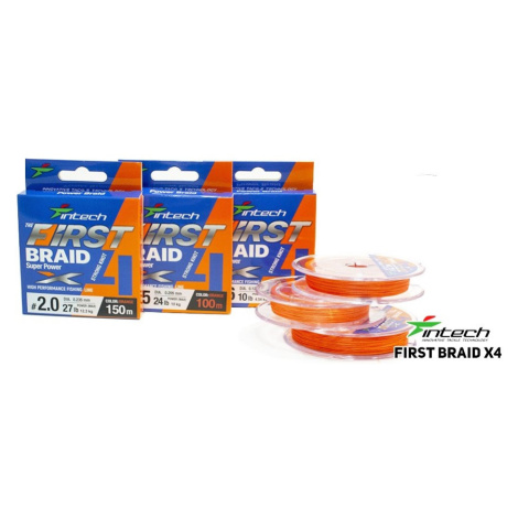 Intech first splietaná šnúra braided line braid x4 orange 150 m - 0,128 mm 4,54 kg