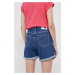 Rifľové krátke nohavice Calvin Klein Jeans dámske, tmavomodrá farba, jednofarebné, vysoký pás