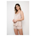 Women's pyjamas with narrow straps, shorts - beige