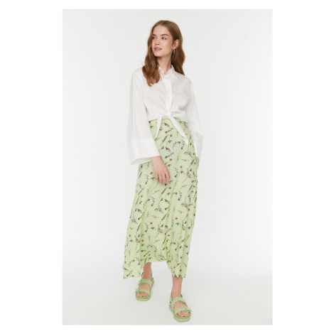 Trendyol Green Natural Fabric Floral Pattern High Waist Knitted Skirt