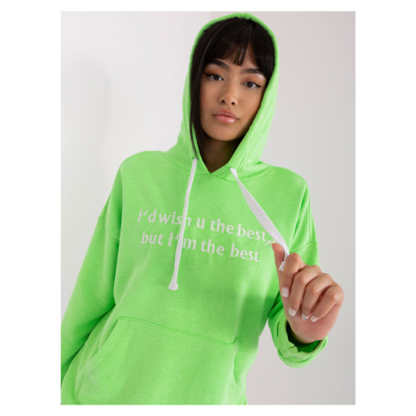 Light green kangaroo sweatshirt with a slogan