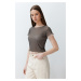 Trendyol Khaki Fitted Short Sleeve Double Layer Knitted Blouse