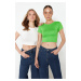 Trendyol Premium Ecru-Green 2 Pack Crop Viscose Stretchy Knitted Blouse