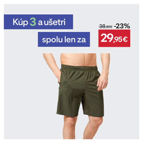 Šortky na fitness s vreckami na zips – kaki zelené DOMYOS