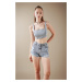 DEFACTO Crop Square Neck 100% Cotton Jean Blouse