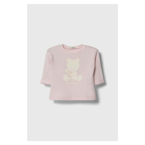 Bavlnená mikina pre bábätká United Colors of Benetton ružová farba, s potlačou