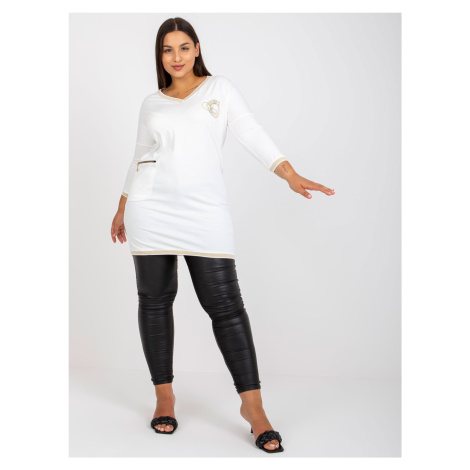 White cotton tunic larger size with V-neck