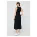 Šaty Tommy Hilfiger čierna farba, midi, áčkový strih, WW0WW39342