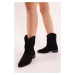 Shoeberry Women's Archie Black Suede Gathered Flat Heeled Boots, Black Suede.