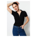 Trendyol Black Zipper Detailed Fitted Polo Neck Ribbed Stretchy Knitted Blouse