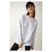 Happiness İstanbul Women's White Raised Basic Sweatshirt