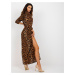 Light brown and black leopard pattern midi dress with tie