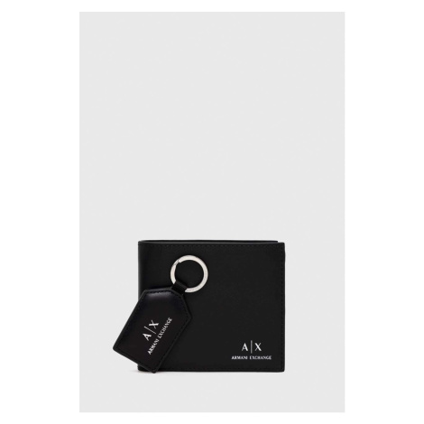 Kožená peňaženka a kľúčenka Armani Exchange pánsky, čierna farba, 958487 CC845