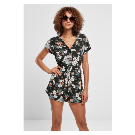 Women's jumpsuit with short viscose strap in tropical black Urban Classics