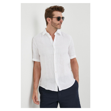 Ľanová košeľa BOSS BOSS ORANGE biela farba, regular, s klasickým golierom, 50489345 Hugo Boss