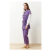 Trendyol Purple Gold Buttoned Vest-Pants Knitted Suit