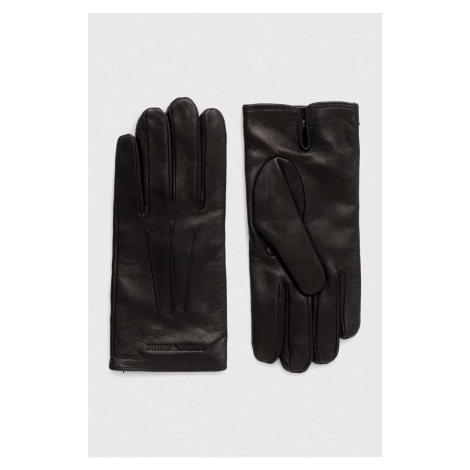 Kožené rukavice Emporio Armani pánske, čierna farba