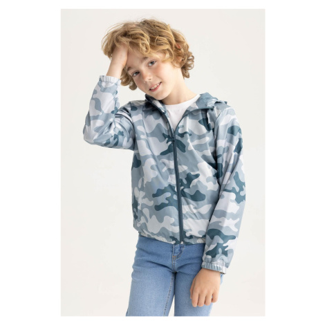 DEFACTO Boy's Water Repellent Camouflage Patterned Hooded Raincoat