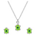 Strieborná 925 dvojdielna sada - náhrdelník a náušnice, korytnačka so zelenou glazúrou na pancie