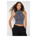 Trendyol Anthracite Weathered/Faded Effect Fitted Zippered Ribbed Cotton Stretch Knitted Blouse