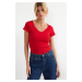 Trendyol Red Fitted Cotton Stretch Knitted Blouse