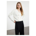 Trendyol Ecru Double Breasted Soft Textured Knitted Cardigan