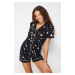 Trendyol Black 100% Cotton Galaxy Patterned Knitted Pajamas Set with Piping Detail