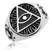 Prsteň z ocele 316L, čierny patinovaný kruh a trojuholník s okom - Veľkosť: 68 mm