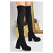 Fox Shoes Women's Black Suede Platform Heeled Boots