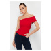 Trendyol Red One Shoulder Detailed Detailed Stretchy Knitted Blouse