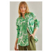 Bianco Lucci Women's Green Multi Patterned Linen Shirt