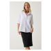 Happiness İstanbul Women's White Balloon Sleeve Poplin Shirt