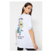Trendyol White 100% Cotton Front and Back Printed Boyfriend Fit Crew Neck Knitted T-Shirt