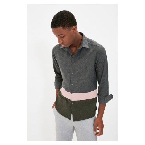 Trendyol Gray Men's Slim Fit Shirt Collar Color Block Shirt