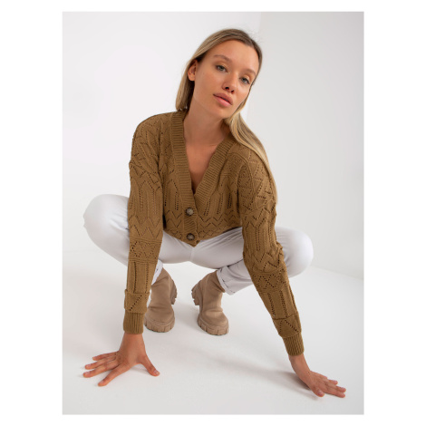 Dark beige openwork summer sweater with buttons RUE PARIS