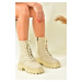 Fox Shoes Beige Women's Boots with Thick Soles