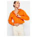 Trendyol Orange Comfortable Cut Crop Pocket Detailed Hooded Thick Inside Fleece Knitted Sweatshi