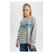 DEFACTO Girl's Oversize Fit Crew Neck Long Sleeve T-Shirt