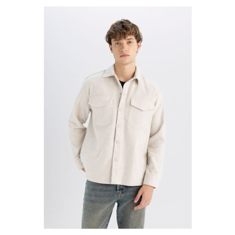 DEFACTO Relax Fit Acrylic Blend Plain Long Sleeve Shirt Jacket