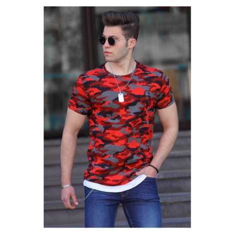 Madmext Camouflage Patterned Claret Red Men's T-Shirt 4480