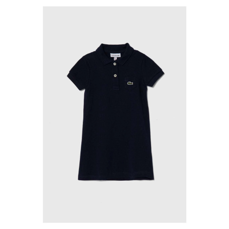 Dievčenské bavlnené šaty Lacoste tmavomodrá farba, mini, rovný strih