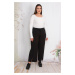Şans Women's Plus Size Black Grass Stitching Slit Elastic Waist Trousers