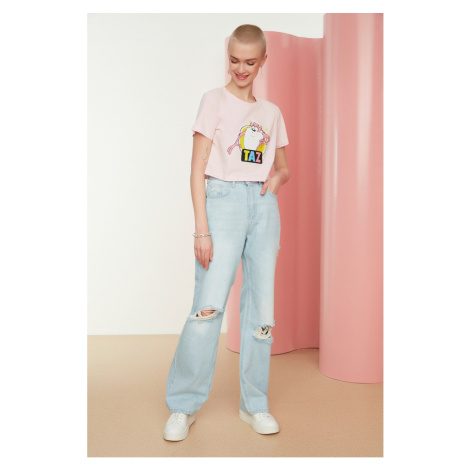 Trendyol Blue Ripped Detailed High Waist 90's Wide Leg Jeans