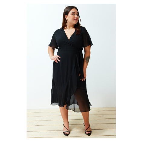 Trendyol Curve Black Double Breasted Flounce Woven Dress