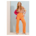 Trend Alaçatı Stili Women's Orange High Waist Zippered Double Pocket Palazzo Linen Woven Pants