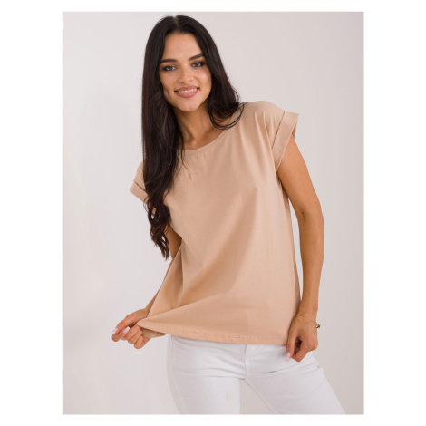 Brown T-shirt with round neckline BASIC FEEL GOOD